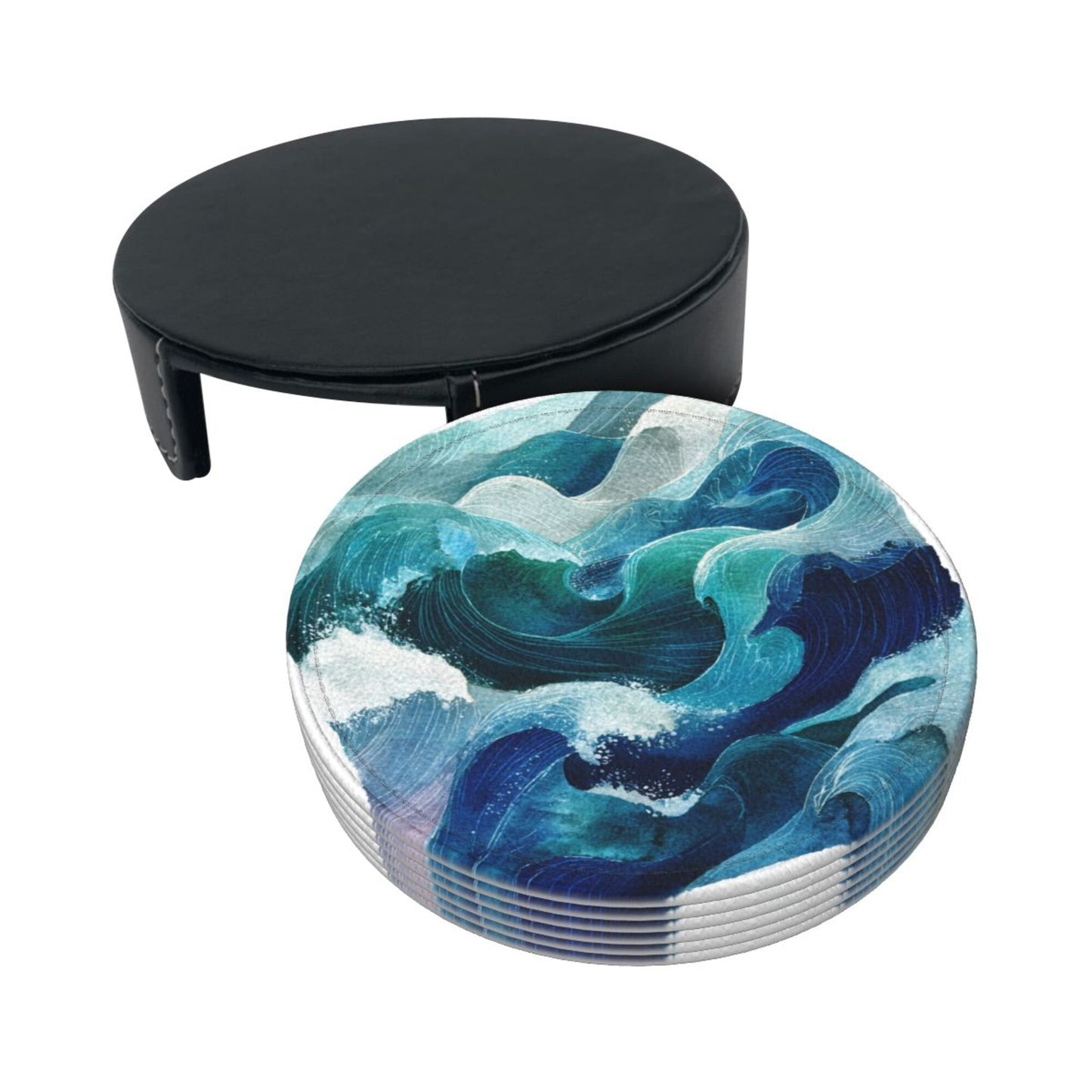 Round Leather Coaster Set of 6 with Holder – Durable, Heat-Resistant, Eco-Friendly