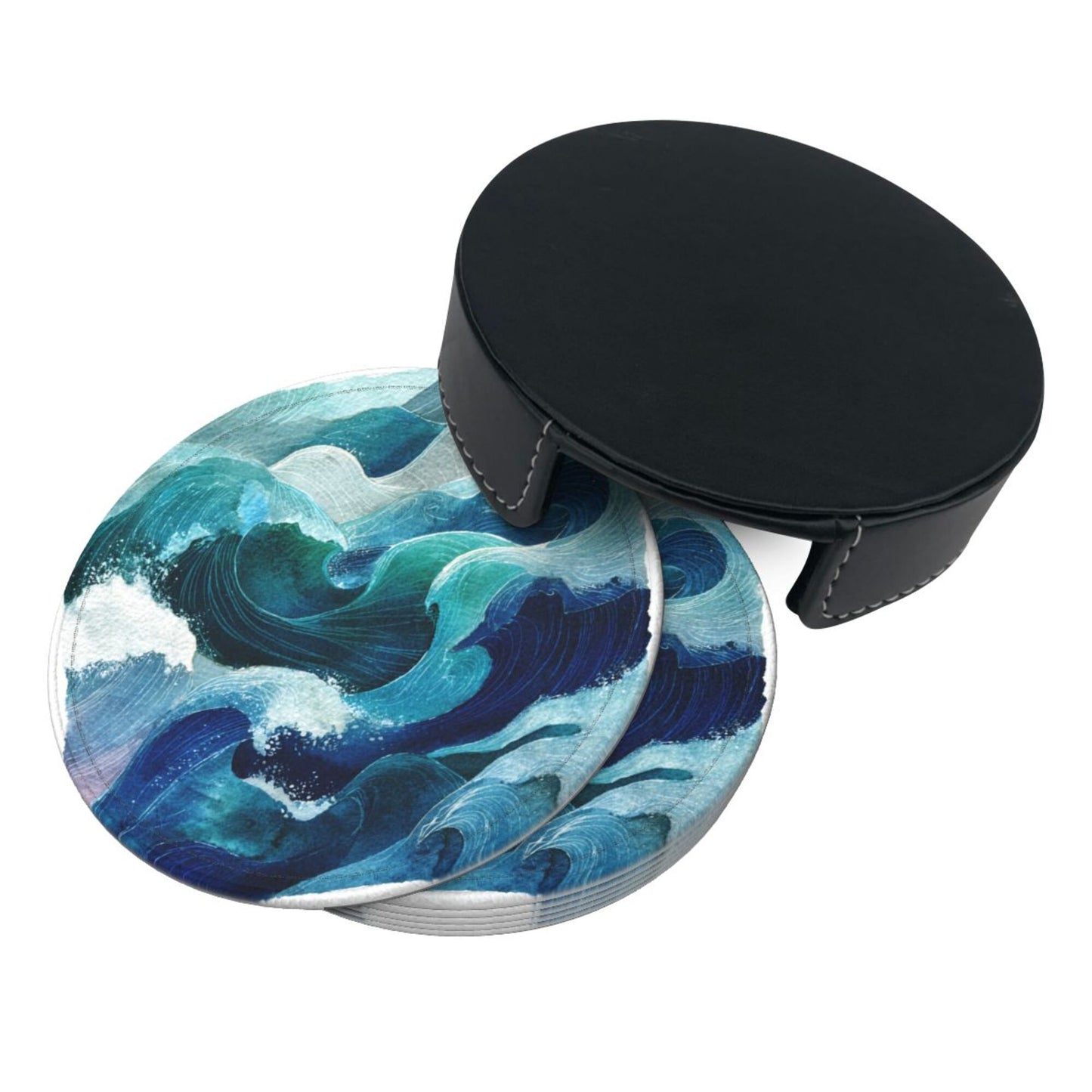 Round Leather Coaster Set of 6 with Holder – Durable, Heat-Resistant, Eco-Friendly