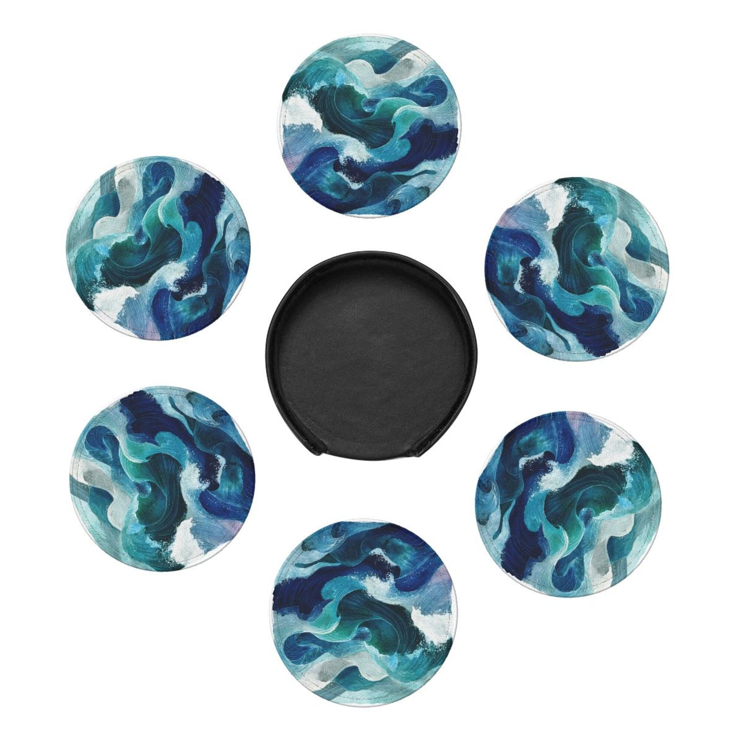 Round Leather Coaster Set of 6 with Holder – Durable, Heat-Resistant, Eco-Friendly