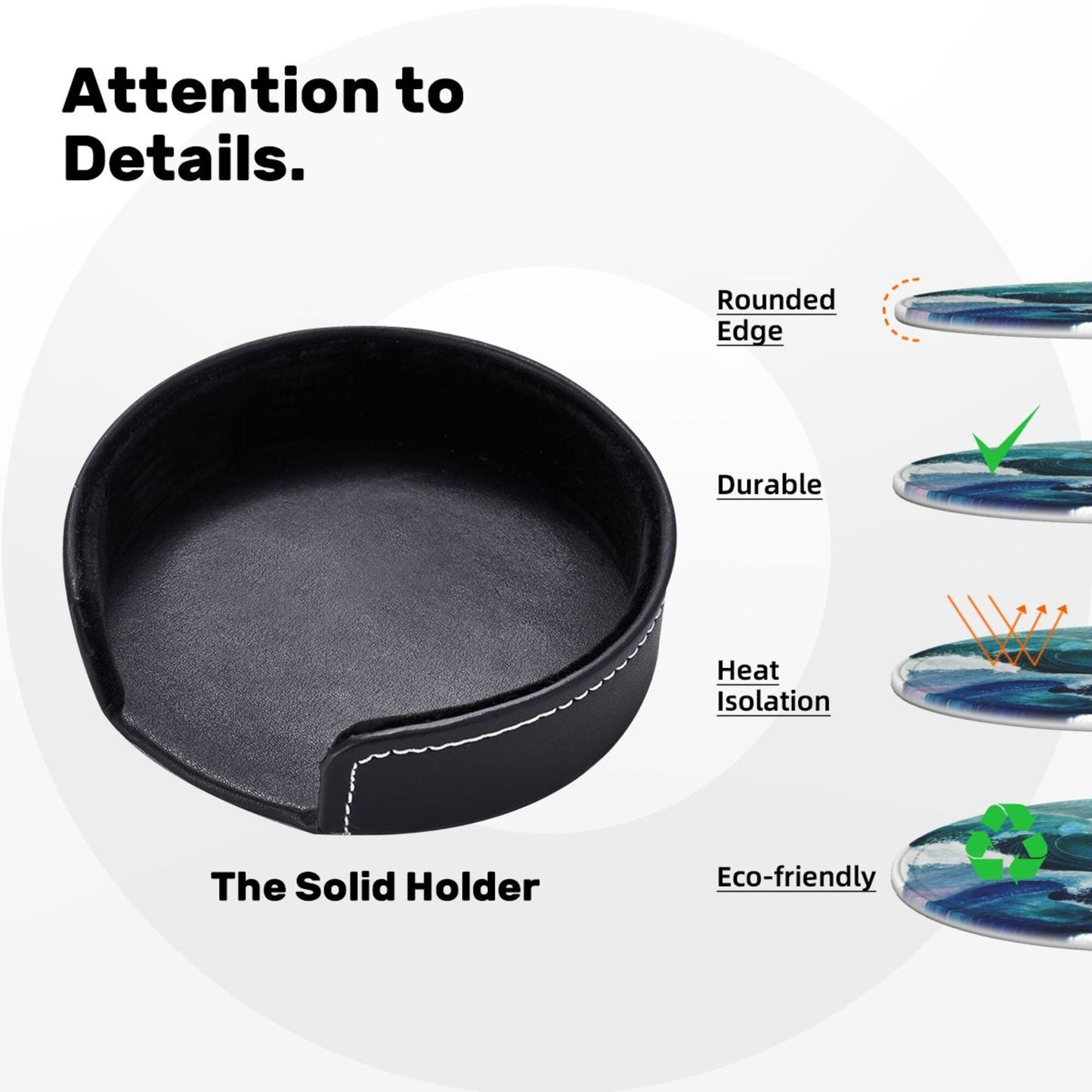 Round Leather Coaster Set of 6 with Holder – Durable, Heat-Resistant, Eco-Friendly