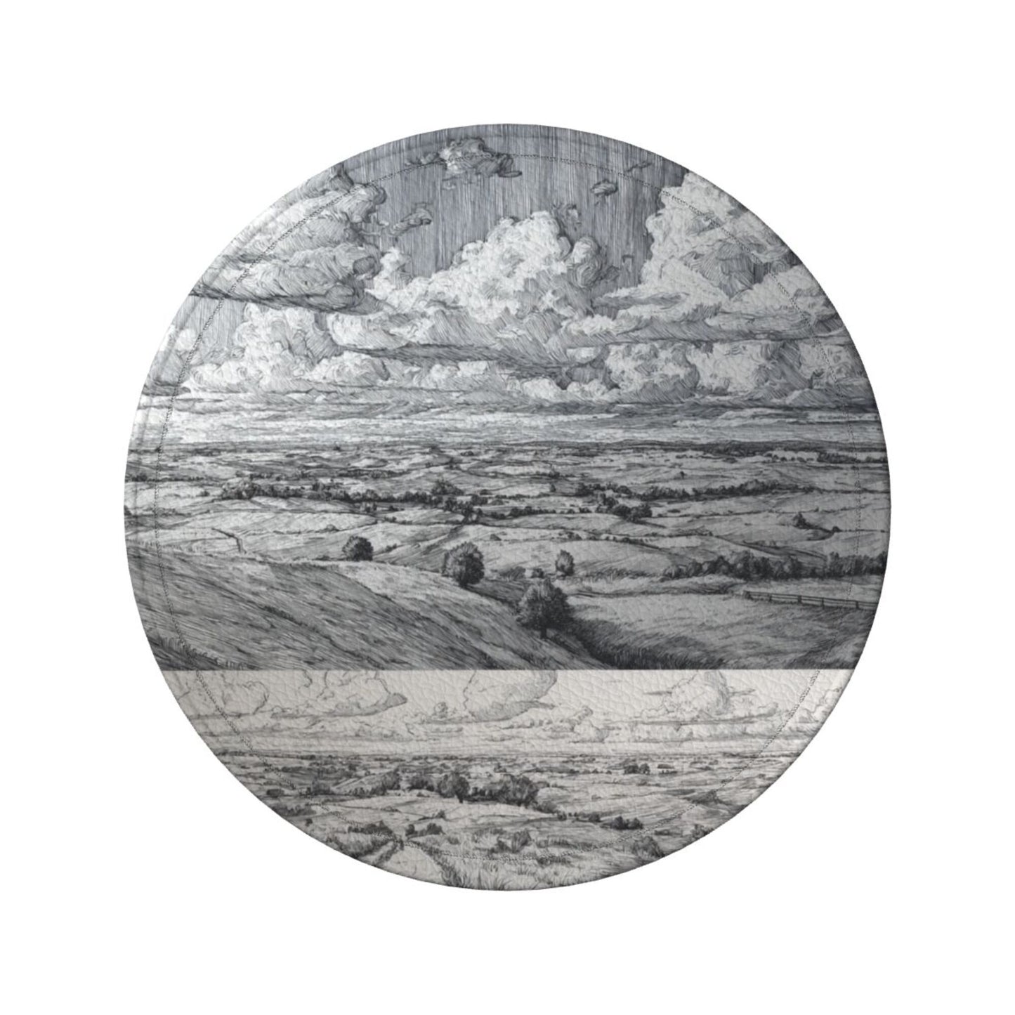 Round Leather Coaster Set of 6 with Holder – Classic Landscape Pattern, Absorbent, Heat Resistant, Non-Slip