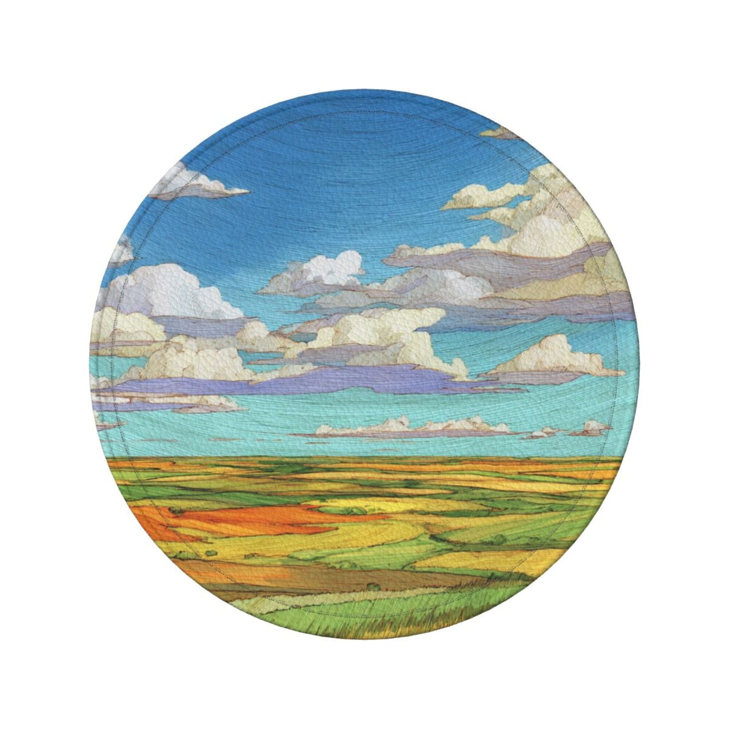 Vibrant Landscape - Printed Round Leather Coaster Set (6 - Piece with Storage Holder)