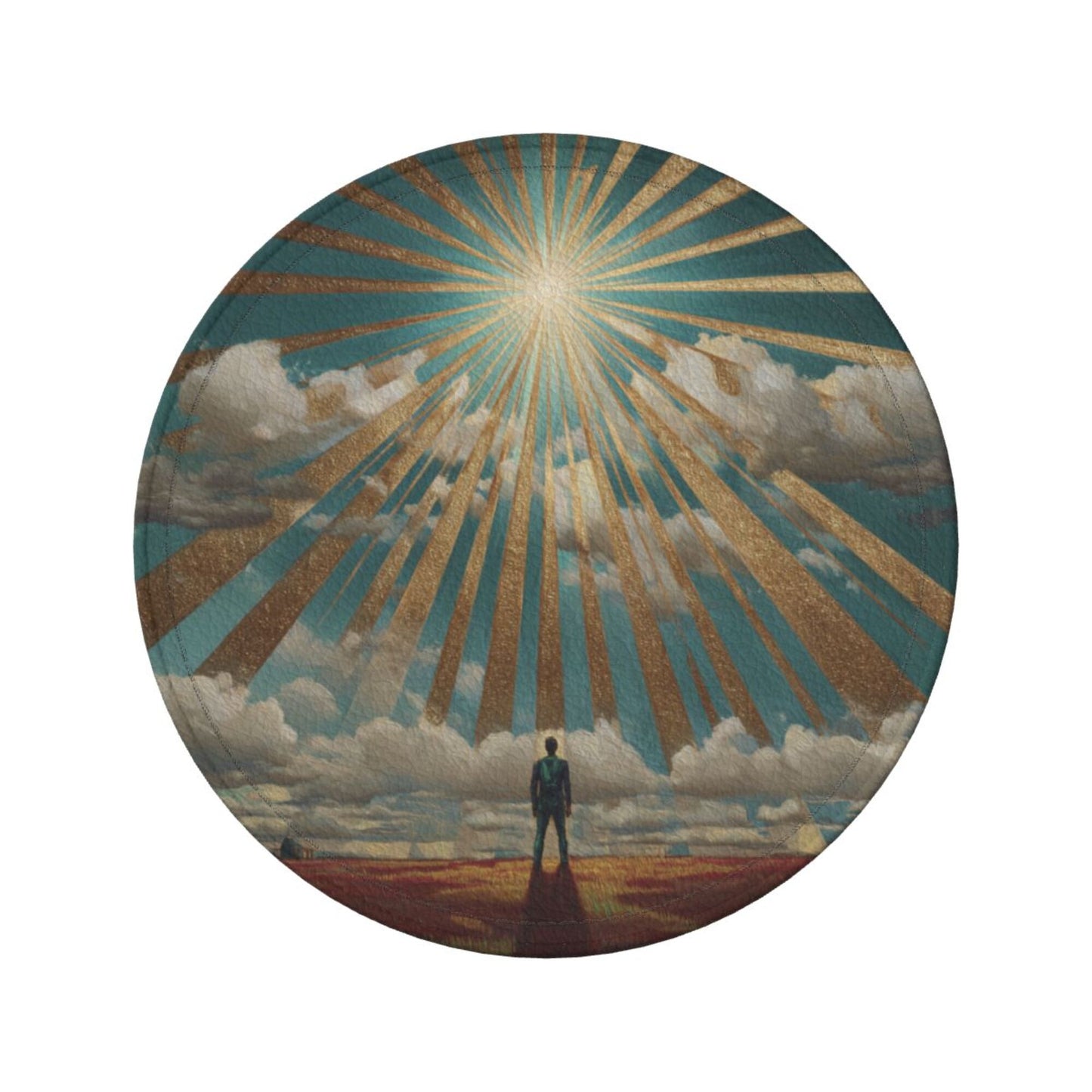 Sunrise Silhouette Round Leather Coaster Set (6 Pieces with Storage Holder)