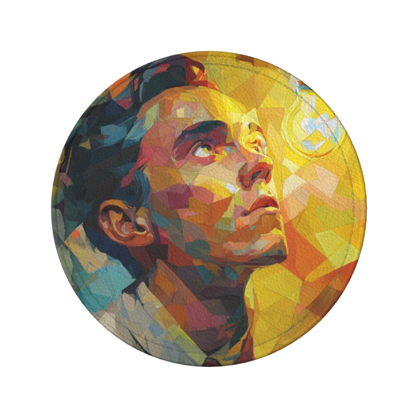 Artistic Portrait Round Leather Coaster Set (6 - Piece with Storage Holder)