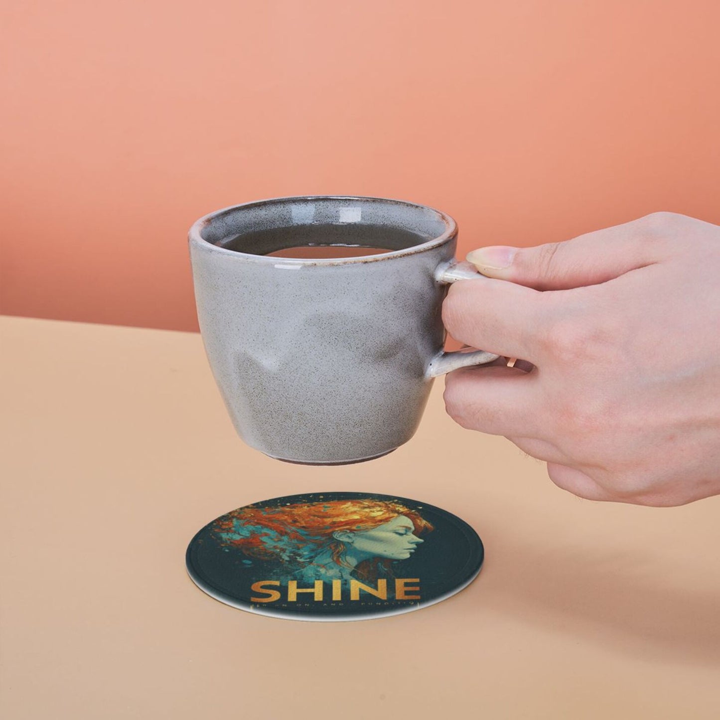 Artistic Portrait - Printed Round Leather Coaster Set (6 Pieces + Storage Box)