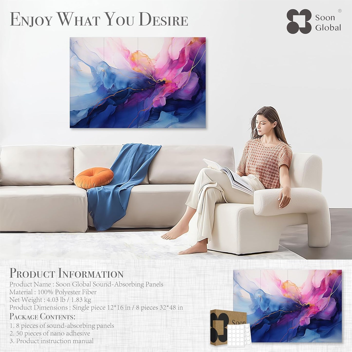 Acoustical Wall Panels, 6-Piece 23.62 X 23.62 Inches Art Acoustic Panels, Decorative Acoustic Panels, Acoustic Wall Panels, Sound Absorbing Wall Art, Arcadian Vortex