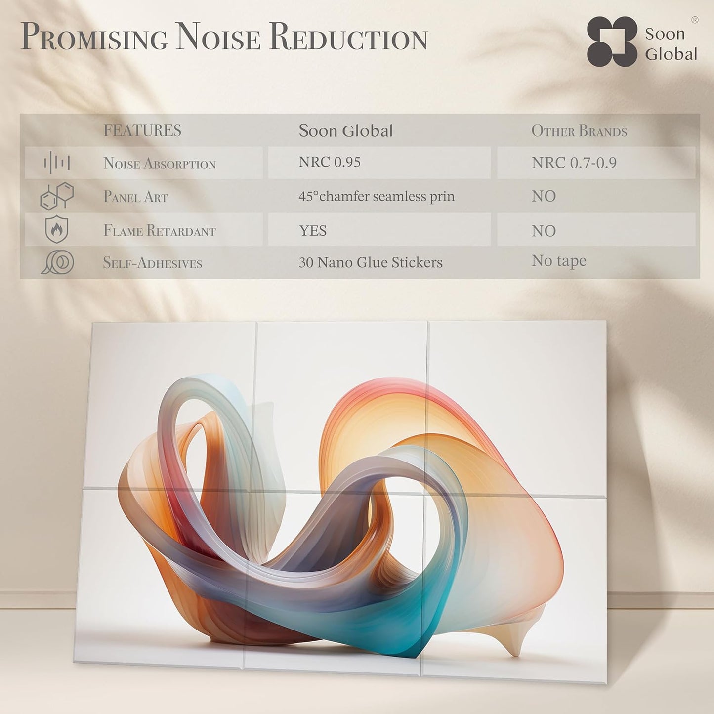 Acoustical Wall Panels, 6-Piece 23.62 X 23.62 Inches Art Acoustic Panels, Decorative Acoustic Panels, Acoustic Wall Panels, Sound Absorbing Wall Art, Arcadian Vortex