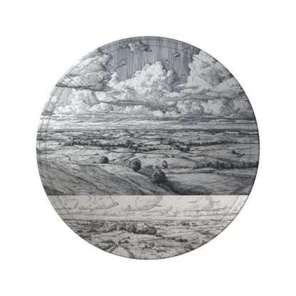 Round Leather Coaster Set of 6 with Holder – Classic Landscape Pattern, Absorbent, Heat Resistant, Non-Slip