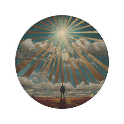 Sunrise Silhouette Round Leather Coaster Set (6 Pieces with Storage Holder)