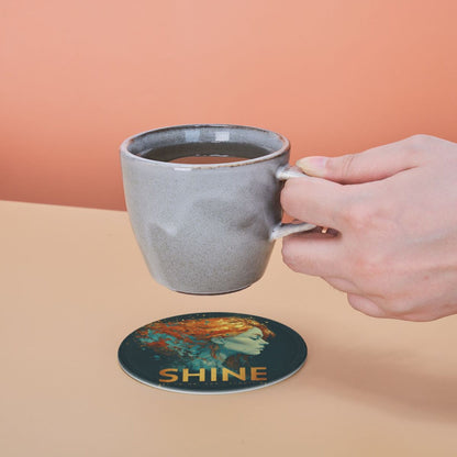 Artistic Portrait - Printed Round Leather Coaster Set (6 Pieces + Storage Box)